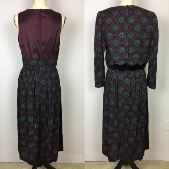 Vintage Karin Stevens Petites Sz 10 2-Pc Midi Dress & Long-Sleeve Top 100% Rayon - Picture 2 of 12